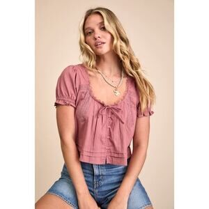 Lulus Kinsie Dusty Rose Puff Sleeve Button-front Top Pink - Size M